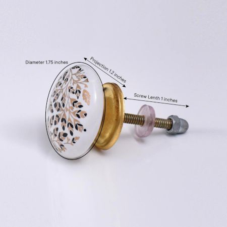 Golden And Black Leaf Flat Ceramic Cabinet Knobs - Pack of 6